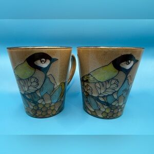 Set of 2 Cottagecore Bird Stoneware Mugs | Nature Floral Coffee Cups